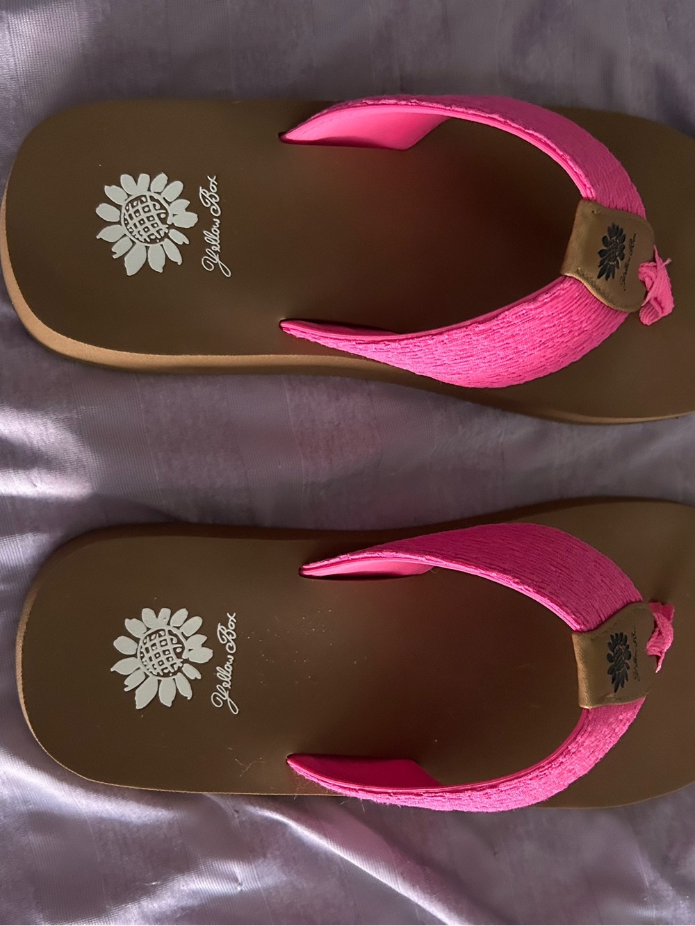 Yellow Box Brown Sandals with Hot Pink Straps